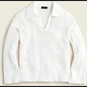 J.Crew Womens XS White Ribbed Knit Sweater Collared V-Neck Polo Preppy Old Money